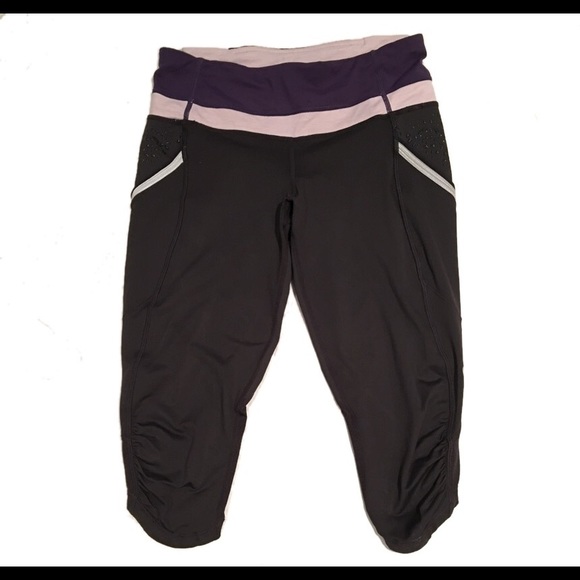 Lululemon Run A Marathon Crop Coal Grape Rose Sz 6 - Picture 2 of 8